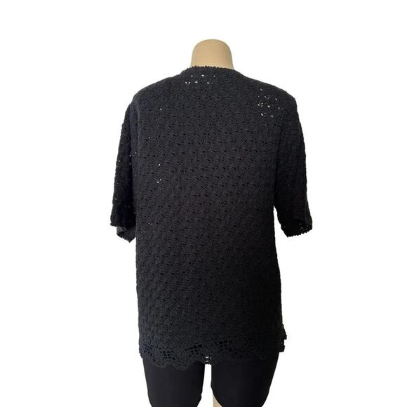 Vintage AGW Division of Graff Black Open Knit Cardigan XL Floral Embroidered - Picture 2 of 11